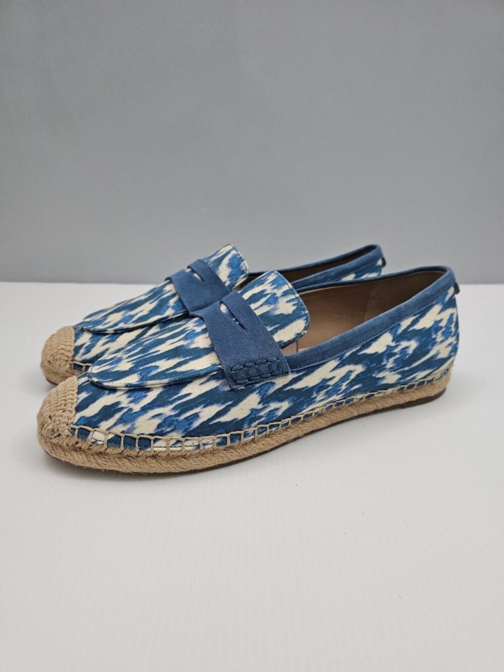 Sam Edelman Kai 2 Espadrille Loafer Womens 9.5 Blue Lapis Patterned Jute Sole